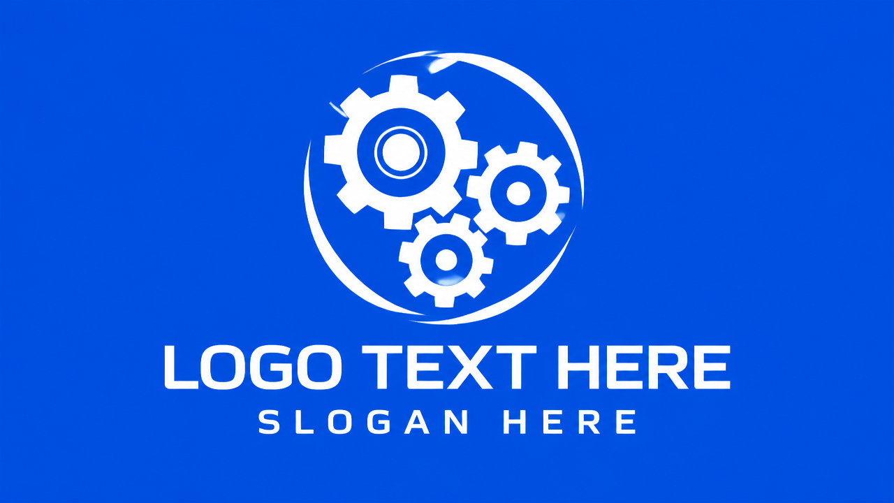 Minimalist triple interlocking mechanical gears logo with placeholder text