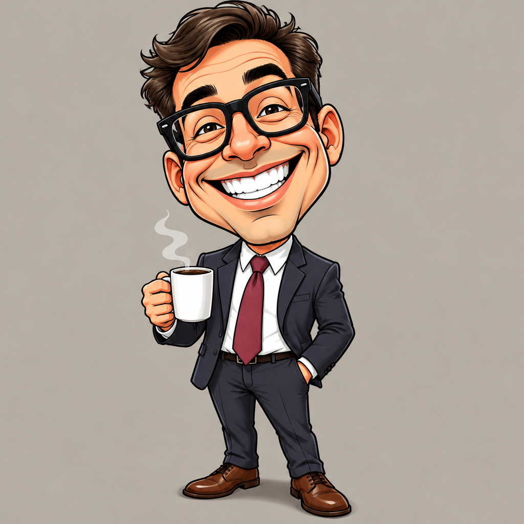 Classic big head marker drawing caricature of a smiling businessman